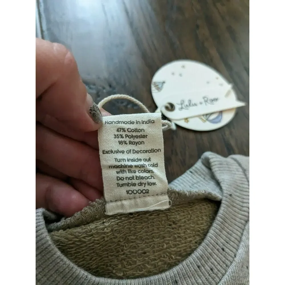Lulu + Roo Heathered Sand Chevron Patch Crewneck Sweatshirt Size 2T NEW